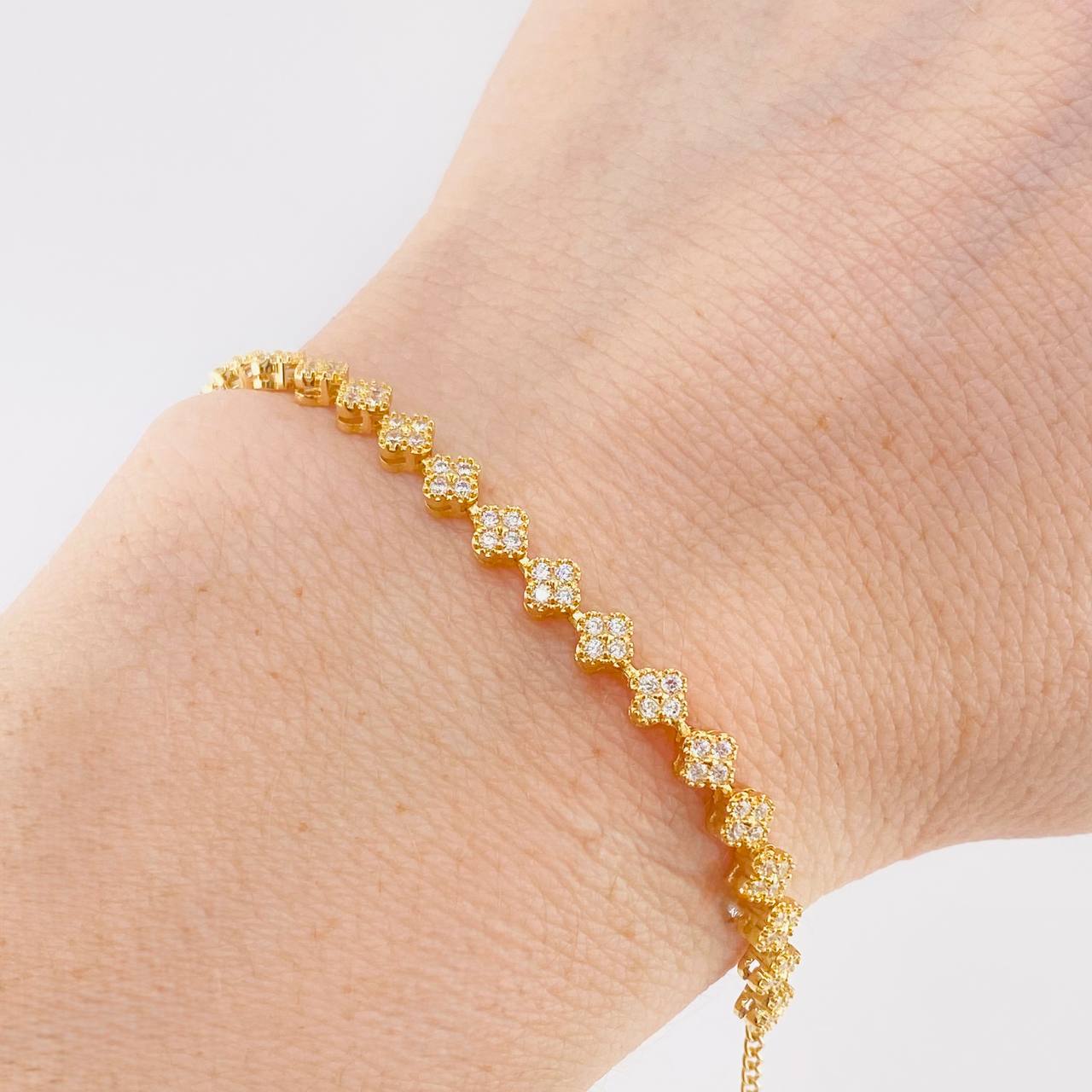 Pulso Modulable Tenis Floreado 3.8 g / 19 cm - 18 cm / 4,15 mm Oro Amarillo 18K