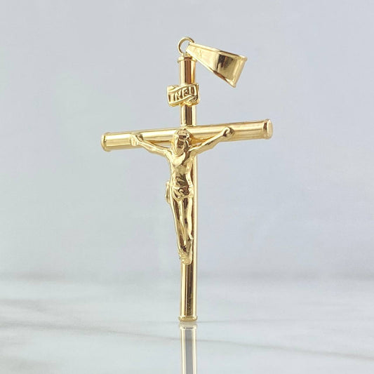 Dije Cristo Cruz Bastón 2.45gr / 5.3cm / Lisa Oro Amarillo 18K