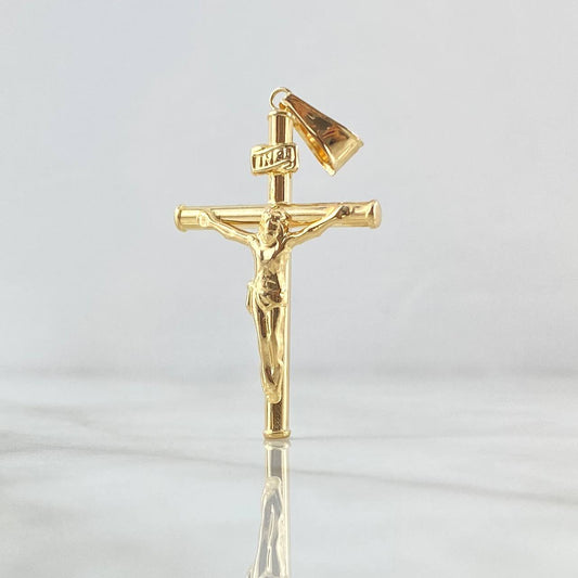 Dije Cristo Cruz Bastón 2.15gr / 4.7cm / Lisa Oro Amarillo 18K