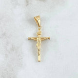 Dije Cristo Cruz Bastón 1.6gr / 3.9cm / Lisa Cargador Bordeado Oro Amarillo 18K