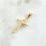 Dije Cristo Cruz Bastón 1.6gr / 3.9cm / Lisa Cargador Bordeado Oro Amarillo 18K