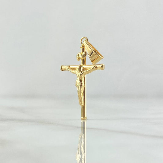 Dije Cristo Cruz Bastón 1.15gr / 3.5cm / Lisa Cargador Bordeado Oro Amarillo 18K