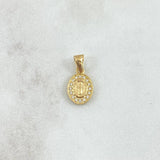 Dije Virgen Milagrosa Doble Marco Ovalo 0.85gr / 1.7cm / Circones Blancos Cargador Liso Oro Amarillo 18K *
