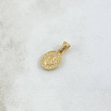 Dije Virgen Milagrosa Doble Marco Ovalo 0.85gr / 1.7cm / Circones Blancos Cargador Liso Oro Amarillo 18K *