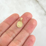 Dije Virgen Milagrosa Doble Marco Ovalo 0.85gr / 1.7cm / Circones Blancos Cargador Liso Oro Amarillo 18K *