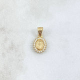 Dije Virgen Milagrosa 0.7gr / 1.6cm / Circones Blancos Cargador Liso Oro Amarillo 18K *