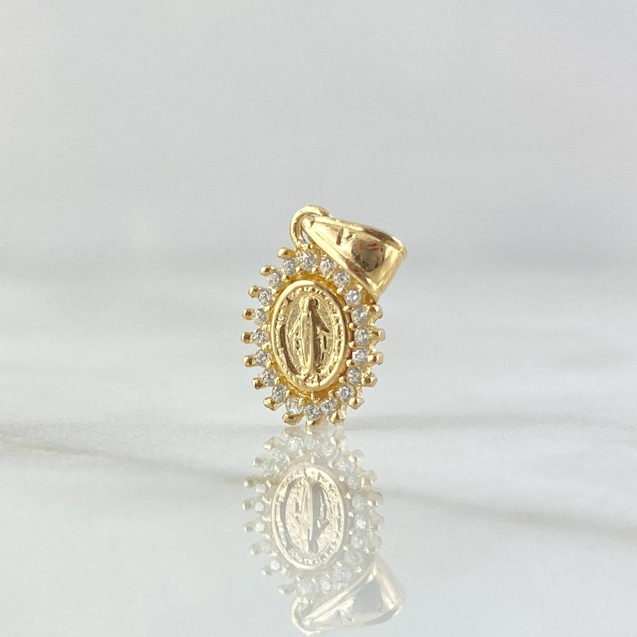 Dije Virgen Milagrosa 0.7gr / 1.6cm / Circones Blancos Cargador Liso Oro Amarillo 18K *