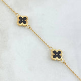 Pulso Espiga Flor Trébol Diamantado 3.5gr / 17.5cm / 1.4mm Resina Negra 4und Oro Amarillo 18K