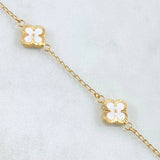 Pulso Espiga Flor Trébol Diamantado 3.3gr / 17.5cm / 1.4mm Resina Blanca 4und Oro Amarillo 18K