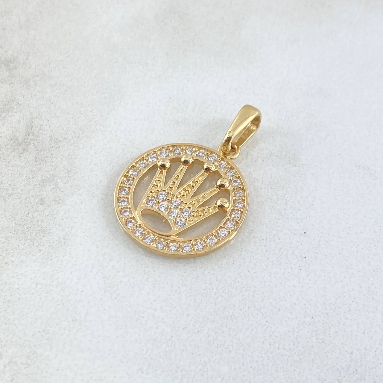 Dije Circulo Corona RX 2.3gr / 2.2cm / Circones Blancos Oro Amarillo 18K
