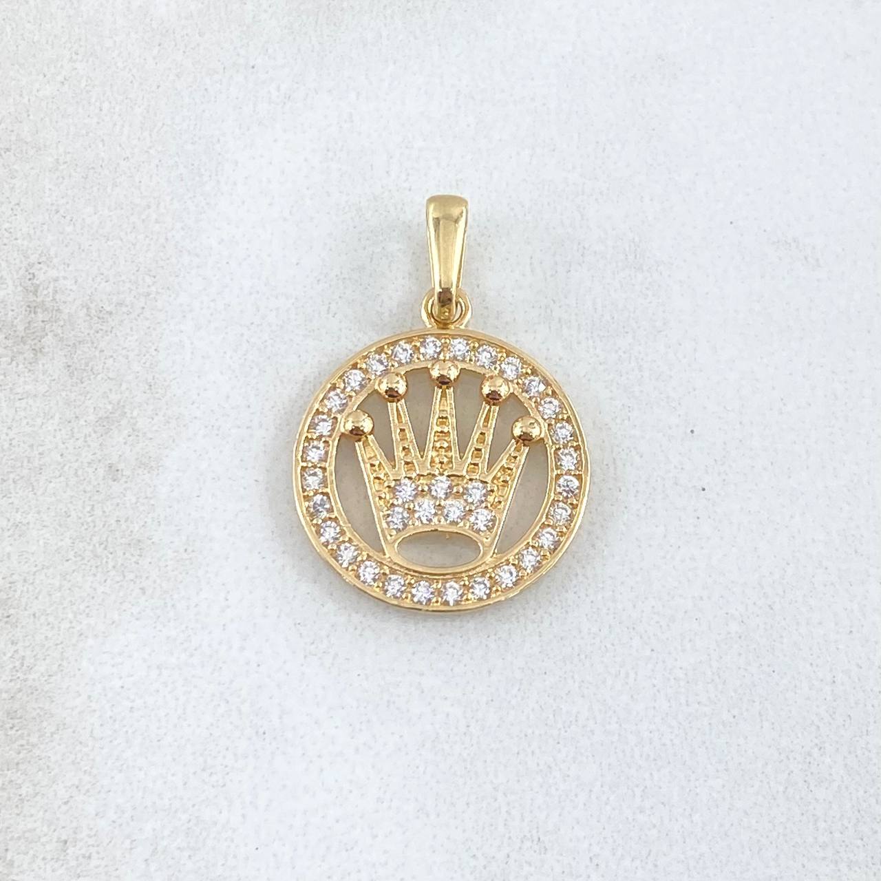 Dije Circulo Corona RX 2.3gr / 2.2cm / Circones Blancos Oro Amarillo 18K
