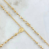 Rosario Virgen Milagrosa Cruz Marco 8.9gr / 60cm / 3mm-4mm Bolas Diamantadas Oro Amarillo 18K *