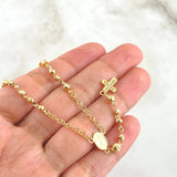 Rosario Virgen Milagrosa Cruz Marco 8.9gr / 60cm / 3mm-4mm Bolas Diamantadas Oro Amarillo 18K *
