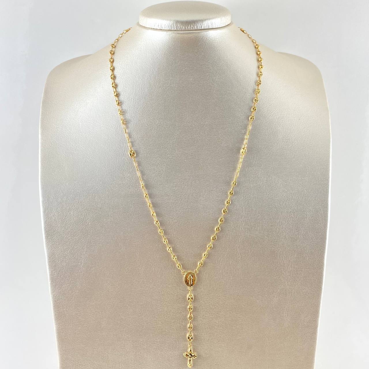 Rosario GC Virgen Milagrosa Cruz Tres Puntas 5.4gr / 50cm / 3mm-4mm Liso Oro Amarillo 18K *