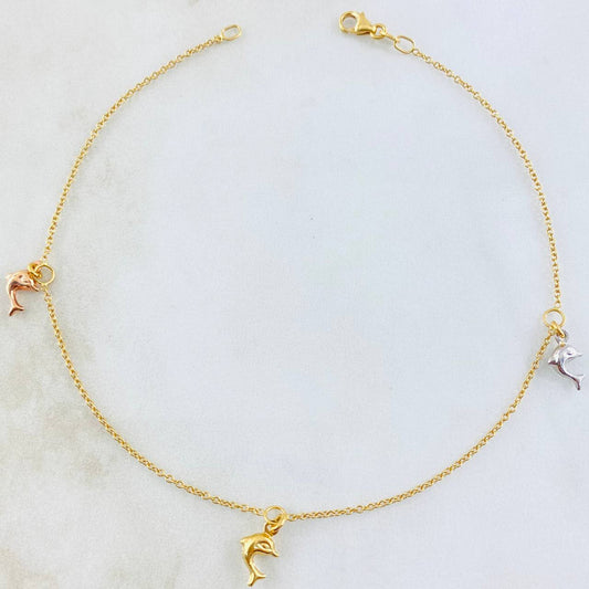 Tobillera Aro Seguido Delfines 2.05gr / 25cm / Tres Oros 18K