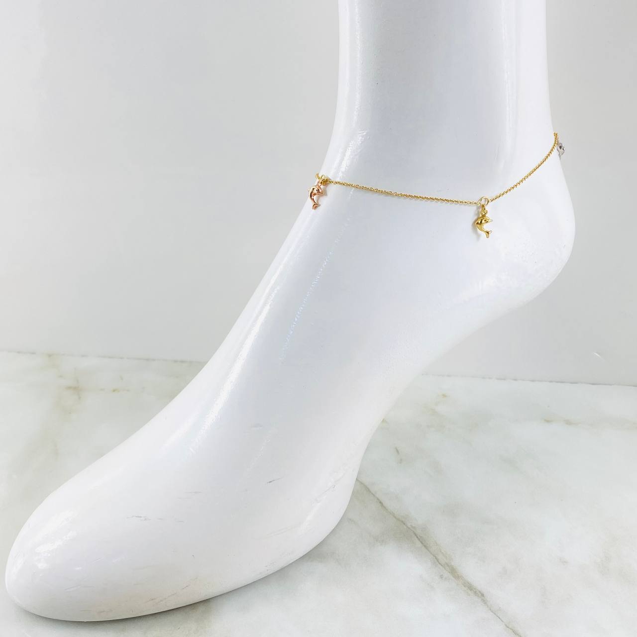 Tobillera Aro Seguido Delfines 2.05gr / 25cm / Tres Oros 18K