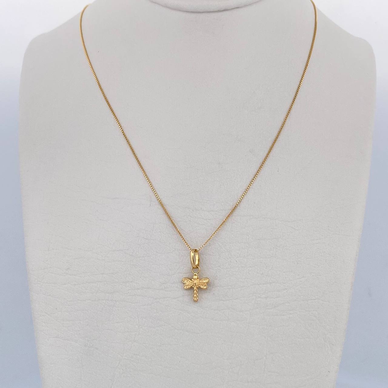 Set Cadena Veneciana /1.0gr/45cm/0.3mm + Dije Libelula /0.35gr/1.5cm Troquelado  Oro 18K (Oferta) &