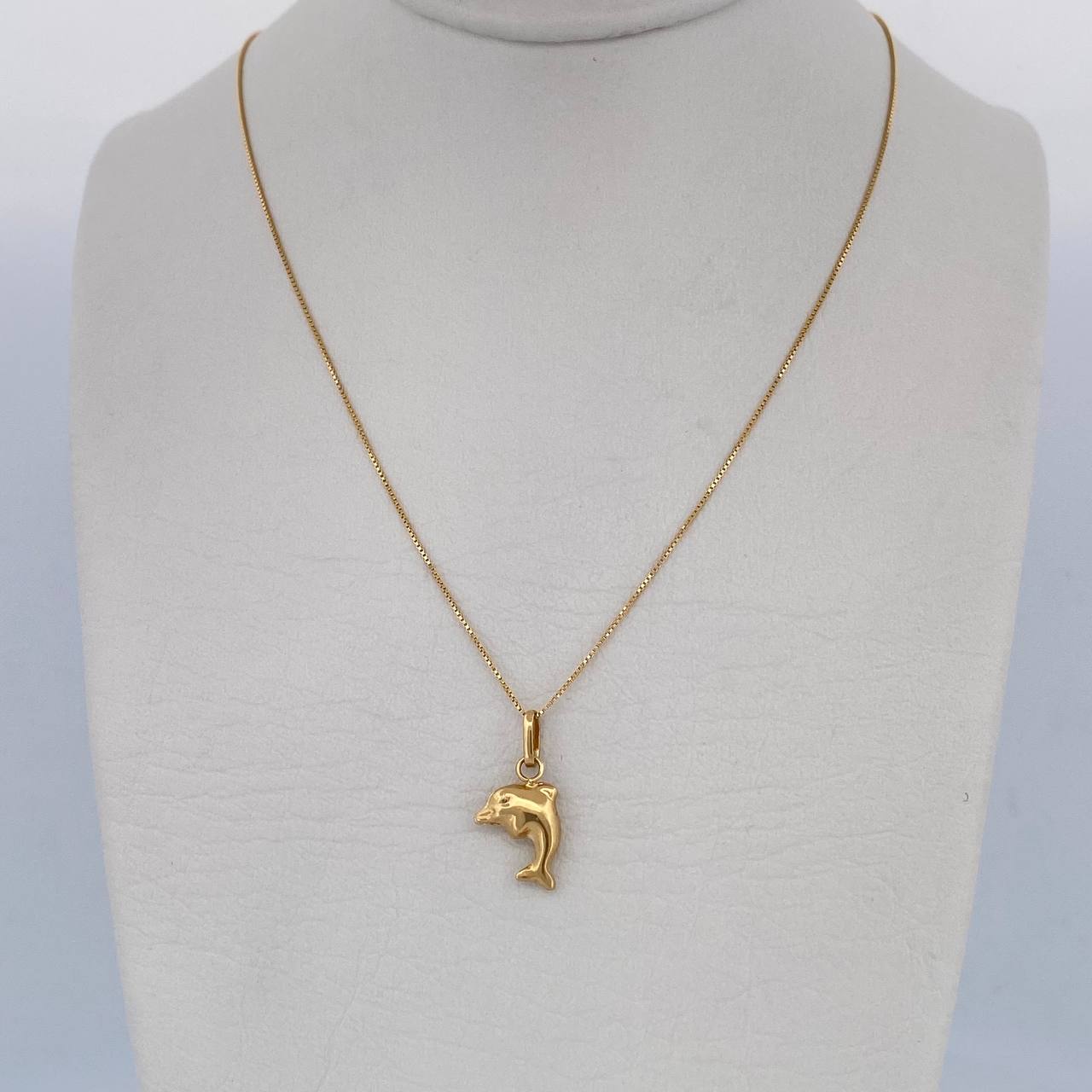 Set Cadena Veneciana /1.0gr/45cm/0.3mm + Dije Delfin /0.5gr/2cm Troquelado  Oro 18K (Oferta) &