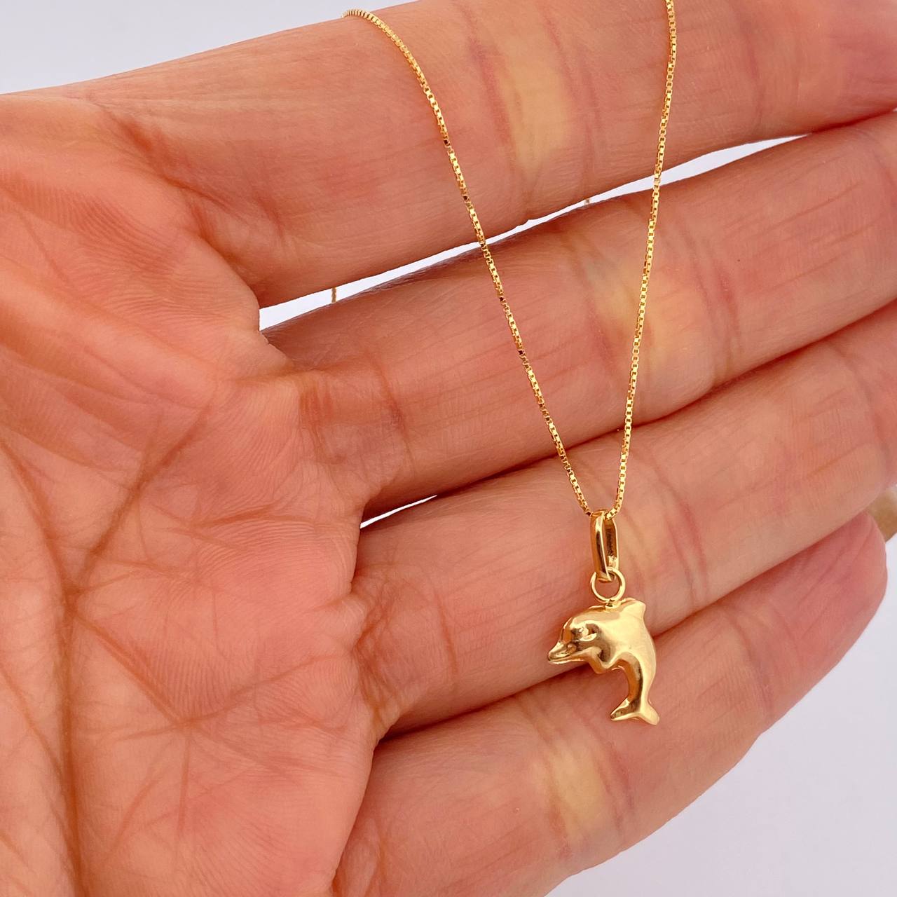 Set Cadena Veneciana /1.0gr/45cm/0.3mm + Dije Delfin /0.5gr/2cm Troquelado  Oro 18K (Oferta) &