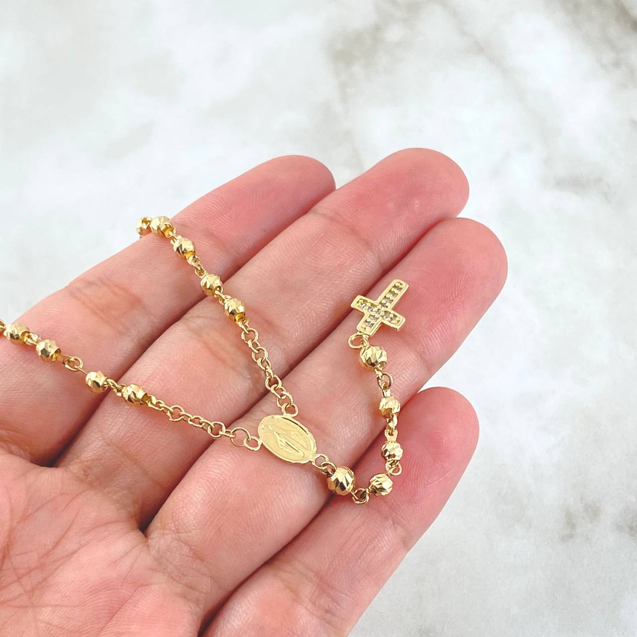 Rosario Virgen Milagrosa Cruz 8.4gr / 55cm / Oro 18K