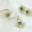 Set Flor Estrellada - Topos 1.2cm - Dije 2.1cm - Anillo T7 6.15 - Circones Blancos Verde Nac.Esp. Oro 18K ©