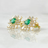 Set Flor Estrellada - Topos 1.2cm - Dije 2.1cm - Anillo T7 6.15 - Circones Blancos Verde Nac.Esp. Oro 18K ©