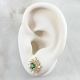 Set Flor Estrellada - Topos 1.2cm - Dije 2.1cm - Anillo T7 6.15 - Circones Blancos Verde Nac.Esp. Oro 18K ©