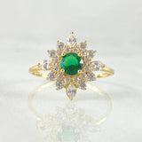 Set Flor Estrellada - Topos 1.2cm - Dije 2.1cm - Anillo T7 6.15 - Circones Blancos Verde Nac.Esp. Oro 18K ©