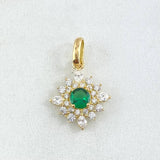 Set Flor Estrellada - Topos 1.2cm - Dije 2.1cm - Anillo T7 6.15 - Circones Blancos Verde Nac.Esp. Oro 18K ©