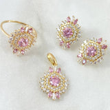 Set Nevada Hexagonal - Topos 1.7cm - Dije 2.5cm - Anillo T6 7.9 Circones Blancos Rosa Nac.Esp. Oro 18K ©