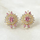 Set Nevada Hexagonal - Topos 1.7cm - Dije 2.5cm - Anillo T6 7.9 Circones Blancos Rosa Nac.Esp. Oro 18K ©