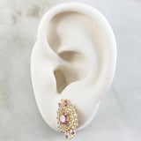 Set Nevada Hexagonal - Topos 1.7cm - Dije 2.5cm - Anillo T6 7.9 Circones Blancos Rosa Nac.Esp. Oro 18K ©