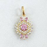 Set Nevada Hexagonal - Topos 1.7cm - Dije 2.5cm - Anillo T6 7.9 Circones Blancos Rosa Nac.Esp. Oro 18K ©