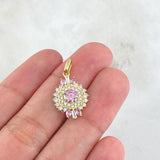 Set Nevada Hexagonal - Topos 1.7cm - Dije 2.5cm - Anillo T6 7.9 Circones Blancos Rosa Nac.Esp. Oro 18K ©