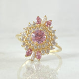 Set Nevada Hexagonal - Topos 1.7cm - Dije 2.5cm - Anillo T6 7.9 Circones Blancos Rosa Nac.Esp. Oro 18K ©