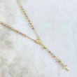 Rosario Virgen Milagrosa Crúz Lisa 7.45gr / 50cm / 3mm-4mm Bolas Diamantadas Circon Blanco Tres Oros 18K