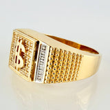 Anillo Sello Signo Dólar 7.25gr / T10 1/2 / Dos Oros Amarillo Blanco 18K *