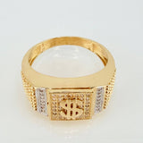 Anillo Sello Signo Dólar 7.25gr / T10 1/2 / Dos Oros Amarillo Blanco 18K *