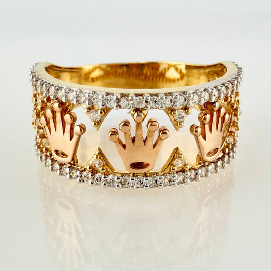 Anillo Trío Coronas Tupidas 4.25gr / T7 3/4 / Tres Oros 18K *