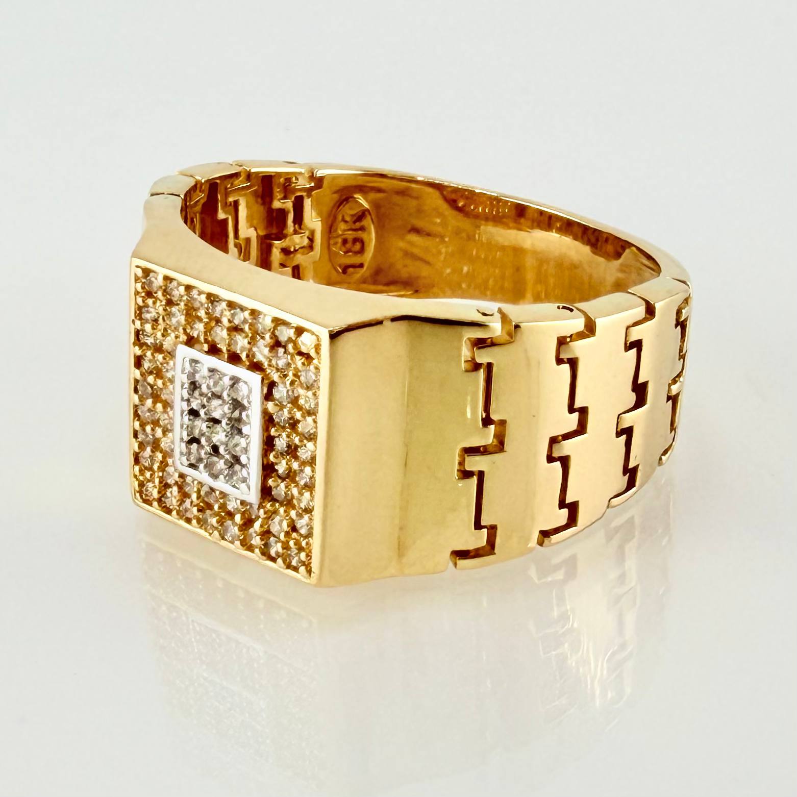 Anillo Correa Movil Tupido 10.45gr / T11 1/2 / Dos Oros Amarillo Blanco 18K *