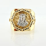 Anillo Rostro Jesus 11.45gr / T9 3/4 / Dos Oros Amarillo Blanco 18K ©