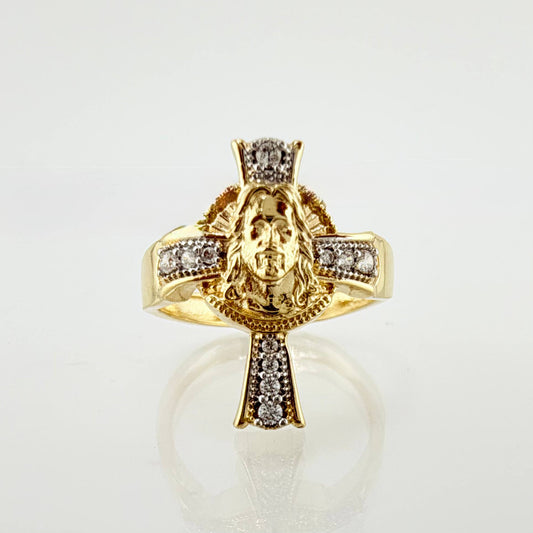 Anillo Cruz Rostro Jesus 3.65gr / T6 1/2 / Dos Oros Amarillo Blanco 18K ©