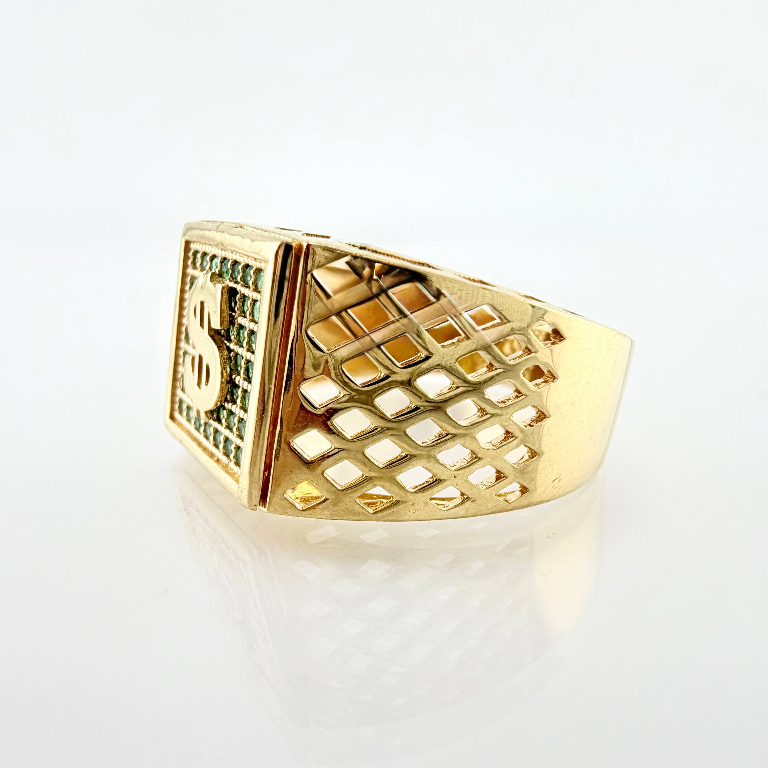 Anillo Sello Signo Dólar 6gr / T9 1/4 / Oro Amarillo 18K ©