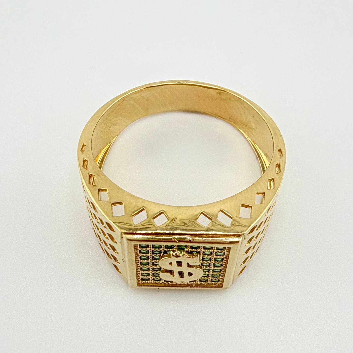Anillo Sello Signo Dólar 6gr / T9 1/4 / Oro Amarillo 18K ©