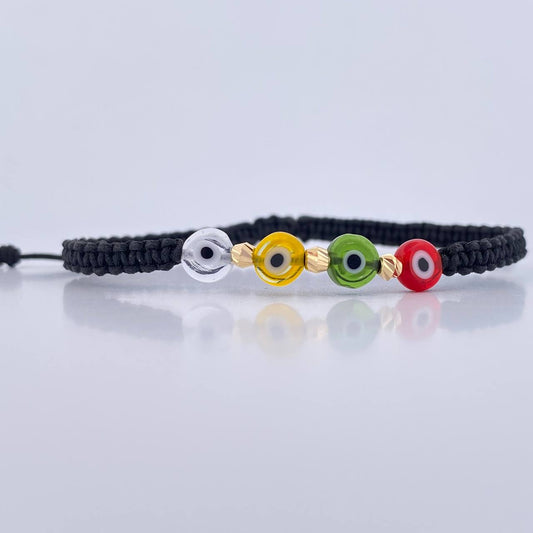 Pulsera Negra Ojos Turcos 0.15gr / Oro 18K &