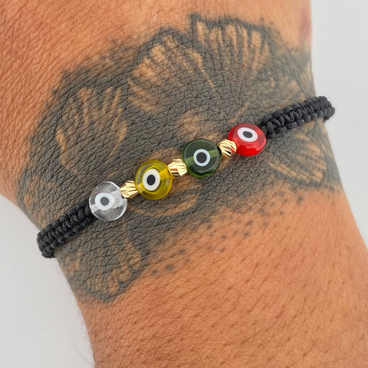 Pulsera Negra Ojos Turcos 0.15gr / Oro 18K &