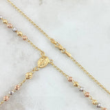 Rosario Virgen Milagrosa Crúz Lisa 7.45gr / 50cm / 3mm-4mm Bolas Diamantadas Circon Blanco Tres Oros 18K
