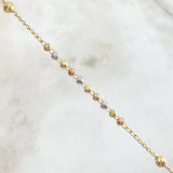 Rosario Virgen Milagrosa Crúz Lisa 7.45gr / 50cm / 3mm-4mm Bolas Diamantadas Circon Blanco Tres Oros 18K