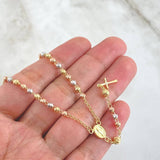 Rosario Virgen Milagrosa Crúz Lisa 7.45gr / 50cm / 3mm-4mm Bolas Diamantadas Circon Blanco Tres Oros 18K