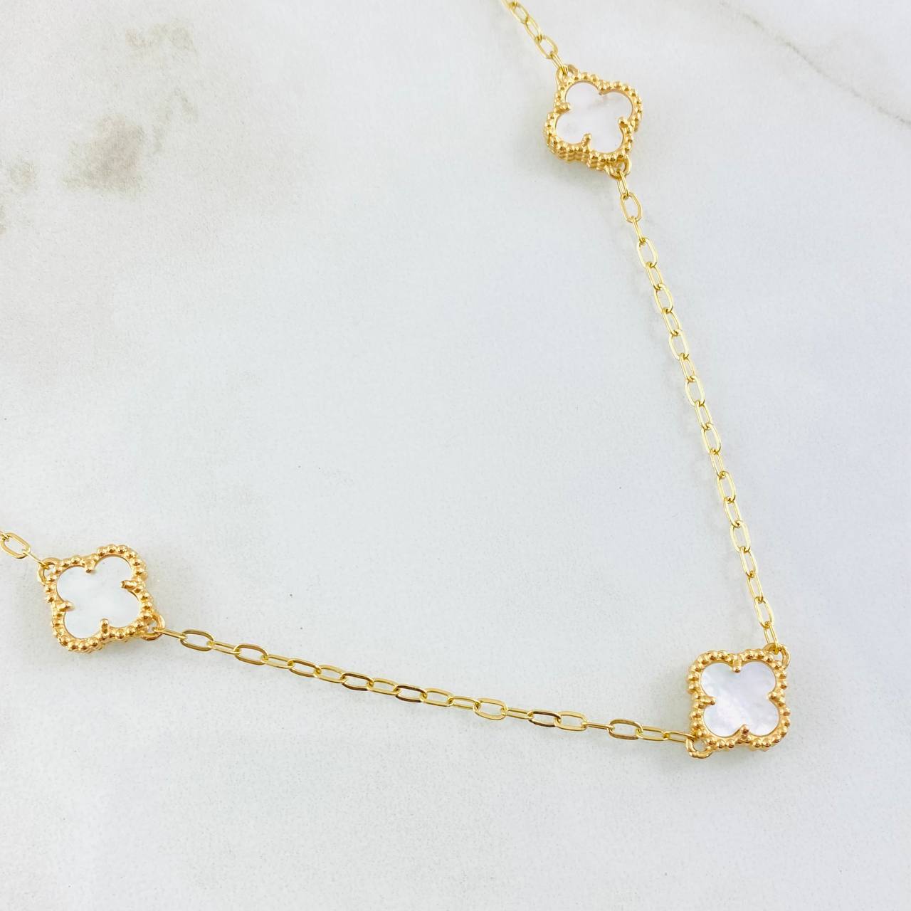 Cadena Aro Seguido Trebol Blanco 8.55gr / 50cm / Oro Amarillo Nac.Esp. 18K ©